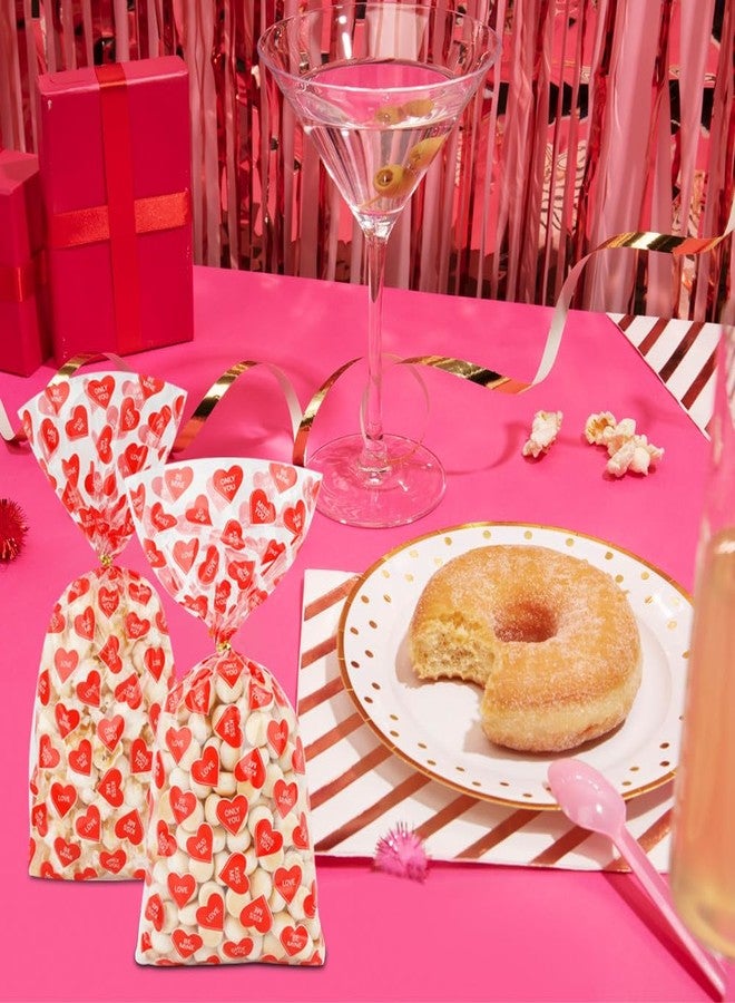 QIHOMPIB Valentines Treat Bags, 100 PCS Valentines Goodie Bags, Valentines Day Plastic Goodie Candy Goody Cookie Favor Ziplock Cellophane Treat Bags for Classroom Party Small Mini Valentines Gift Bags Bulk - Image 4